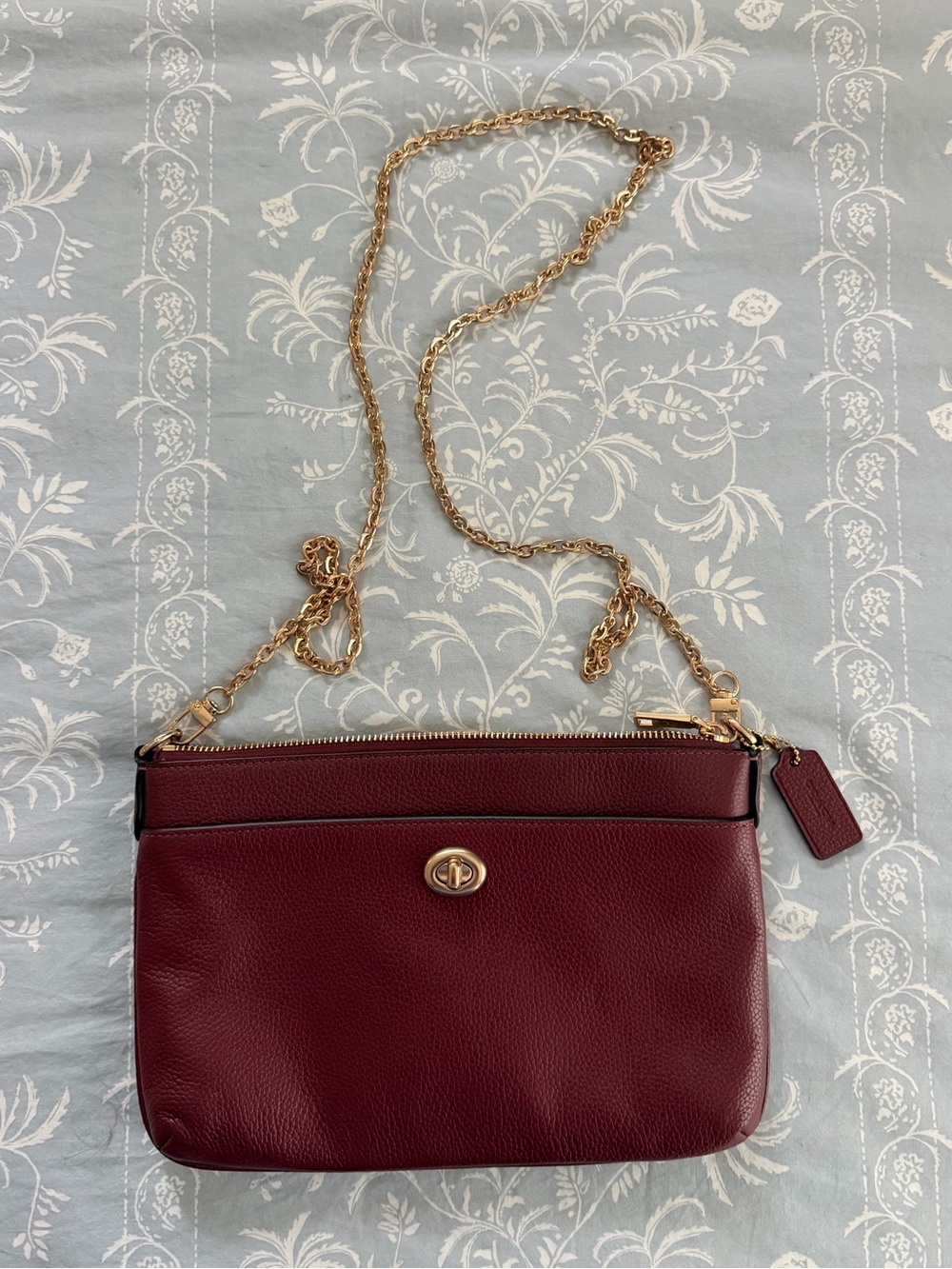 Coach Polly Pebbled Leather C3376 burgundy red crossbody purse